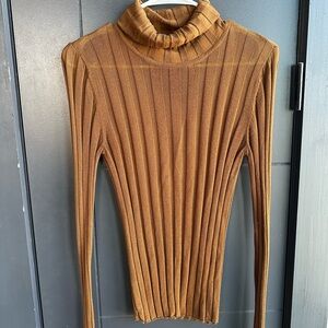 Zara Camel Ribbed Turtleneck Sweater